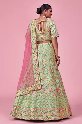 Light Green Color Lehenga Choli With Heavy Sequins and Thread Work