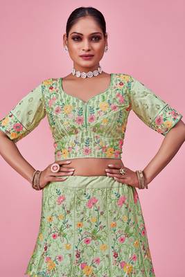 Light Green Color Lehenga Choli With Heavy Sequins and Thread Work 4