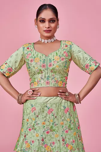 Light Green Color Lehenga Choli With Heavy Sequins and Thread Work