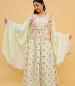  Mirror Work Pale Green Color FlaRed Lehenga For Women
