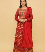  Mirror And Thread Work Red Color Georgette Lehenga Choli For Women