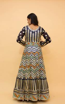 Navy Blue Color Resham And Dori Work Crop Top Lehenga For Women 3