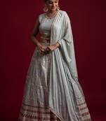  Grey Color Georgette Base Resham And Gota Work Lehenga Choli For Women