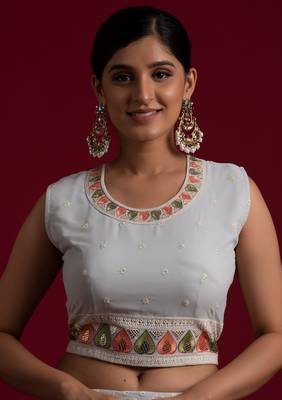  Grey Color Georgette Base Resham And Gota Work Lehenga Choli For Women 4