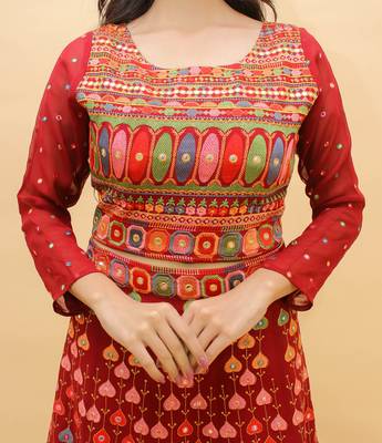  Mirror And Thread Work Red Color Georgette Lehenga Choli For Women 4