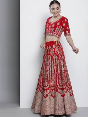 Fusionic Delightful Red Velvet Base Embroidered Lehenga Choli For Women 2