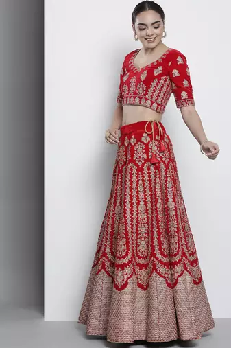 Fusionic Delightful Red Velvet Base Embroidered Lehenga Choli For Women