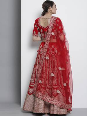 Fusionic Delightful Red Velvet Base Embroidered Lehenga Choli For Women 3