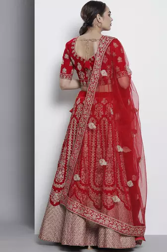 Fusionic Delightful Red Velvet Base Embroidered Lehenga Choli For Women