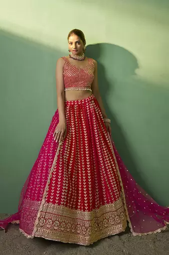 red Bridesmaid lehenga choli with dupatta set