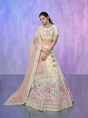 white heavy work lehenga with vibrant blouse and contrast dupatta 5
