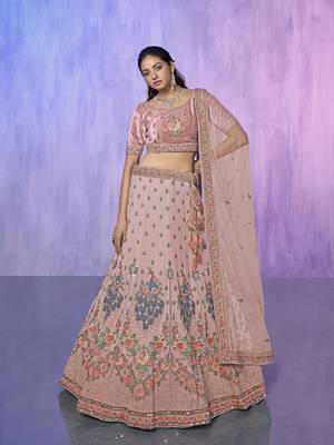 peach heavy work lehenga with vibrant blouse and contrast dupatta 5