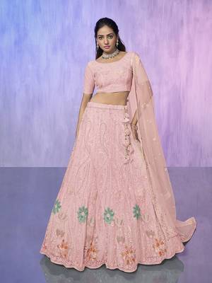peach heavy work lehenga with vibrant blouse and contrast dupatta 5