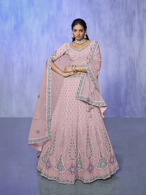 pink heavy work lehenga with vibrant blouse and contrast dupatta 5