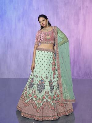 blue heavy work lehenga with vibrant blouse and contrast dupatta 5