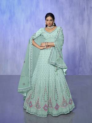 blue heavy work lehenga with vibrant blouse and contrast dupatta 5