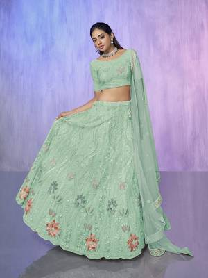 blue heavy work lehenga with vibrant blouse and contrast dupatta 5