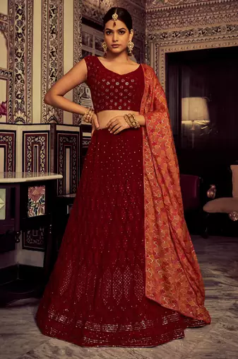 Georgette base maroon color sequine work lehenga choli