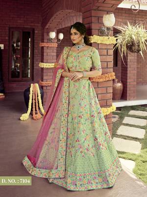 Light Green Color Lehenga Choli With Heavy Sequins and Thread Work 5