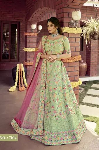 Light Green Color Lehenga Choli With Heavy Sequins and Thread Work