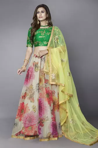 Giant flower printed lehenga choli set