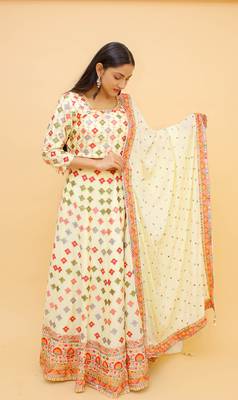 Cream Color Georgette Base Mirror Work Lehenga Choli For Women 5