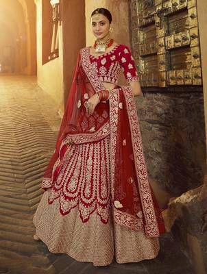 Fusionic Delightful Red Velvet Base Embroidered Lehenga Choli For Women 5
