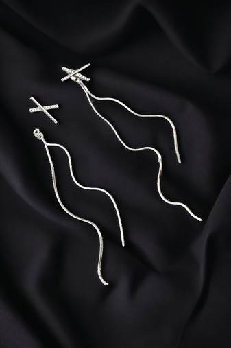 Designer long silver plated korean earrings for women