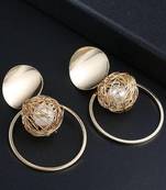 Indo western fashionable gold plated pearl hoop earring for women