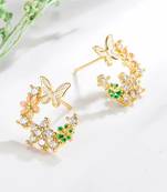 Designer green & white stone studded stylish gold plated earring for women