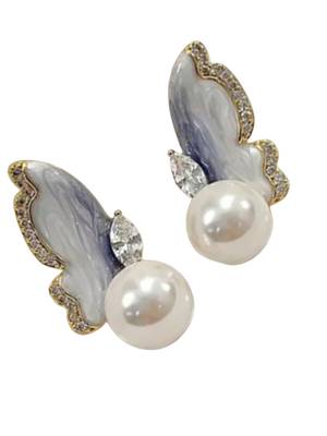 Stylish grey enamal peart drop designer gold plated earring for women 2