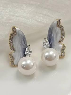 Stylish grey enamal peart drop designer gold plated earring for women 3