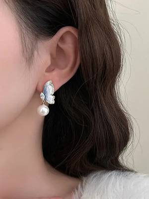 Stylish grey enamal peart drop designer gold plated earring for women 4