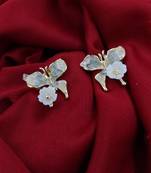 Blue enamel butterfly shape pearl drop gold plated earring for women