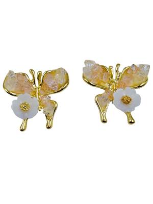 Pink enamel butterfly shape pearl drop gold plated earring for women 2