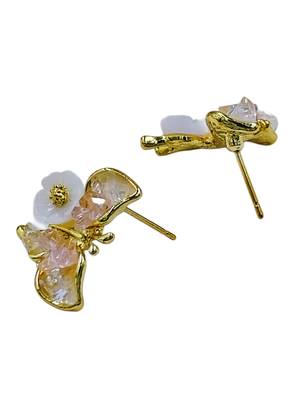 Pink enamel butterfly shape pearl drop gold plated earring for women 3