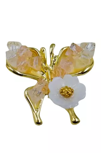 Pink enamel butterfly shape pearl drop gold plated earring for women