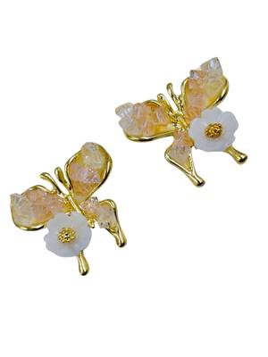 Pink enamel butterfly shape pearl drop gold plated earring for women 5