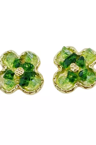 Stylish regular wear green studded gold plated korean stud earring for women