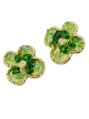 Stylish regular wear green studded gold plated korean stud earring for women 3