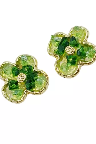 Stylish regular wear green studded gold plated korean stud earring for women