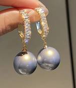 Cubic zirconia studed designer western long black pearl drop earring for women