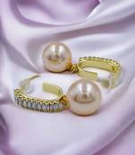 Cubic zirconia studed designer western long pink pearl drop earring for women