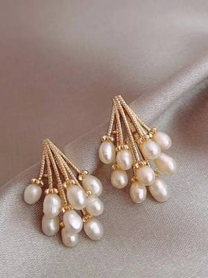 Pearl drop designer gold plated wedding earring for women 1