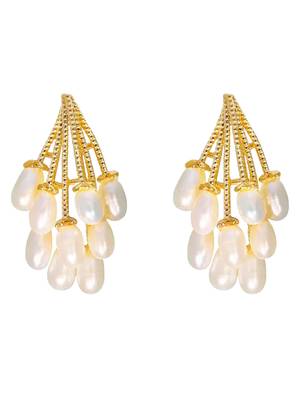 Pearl drop designer gold plated wedding earring for women 2
