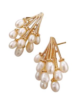 Pearl drop designer gold plated wedding earring for women 3