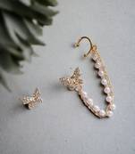 Butterfly shpe designer unique pearl chain gold plated earring for women