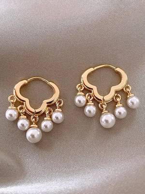 Pearl drop designer gold plated hoop earring for women 1