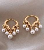 Pearl drop designer gold plated hoop earring for women