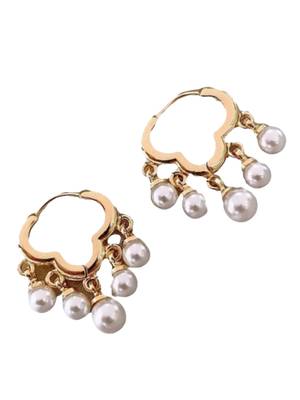 Pearl drop designer gold plated hoop earring for women 2